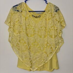 Notations Yellow Lace Overlay Blouse Women’s Medium Elegant